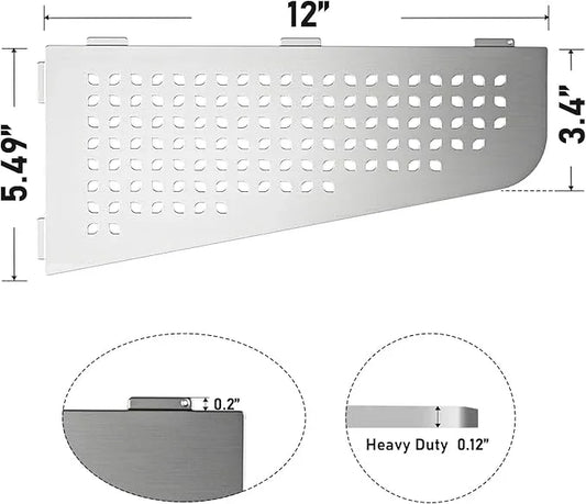 Corner Shower Shelf 12" Brushed 304 Stainless Steel Quadrilateral Corner Shelf Heavy Duty Recessed Bathroom Shelf No Drilling Needed - ModernBath