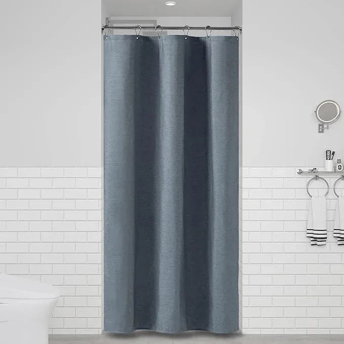 BTTN Fabric Shower Curtain, Linen Textured Heavy Duty Polyester Cloth Shower Curtain Set with Plastic Hooks, Blue Grey, 36x72 - ModernBath