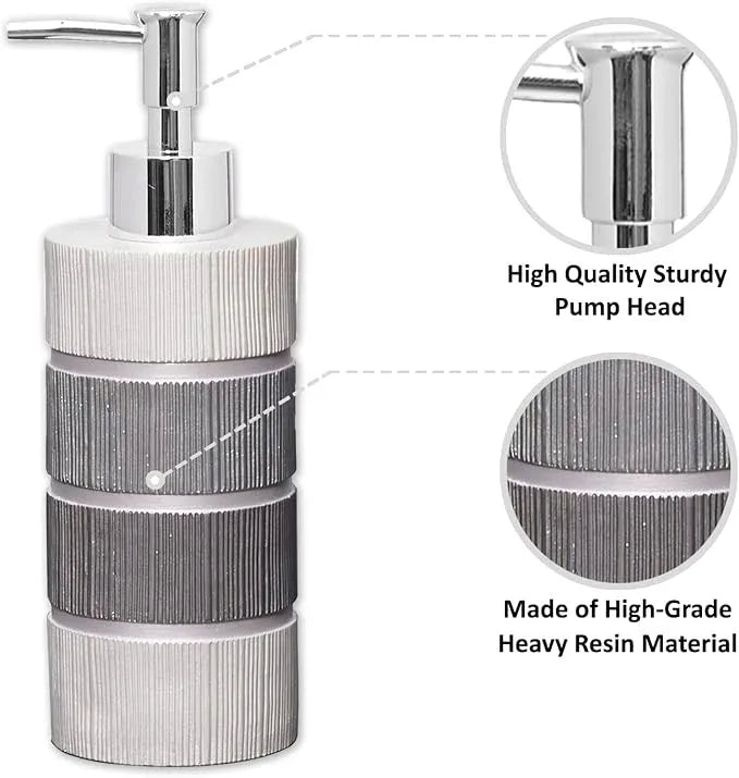 Zahari Home 4pc Modern Line Modern Bathroom Accessories Set Modern Soap Dispenser, Tumbler, Tooth Brush Holder and Dish Soap Holder Luxury Contemporary Grey Decor Unique Design Luxury Bath Set - ModernBath