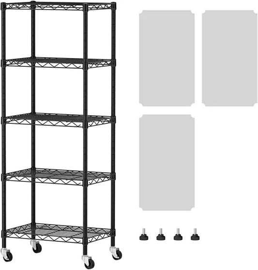 SINGAYE 5 Shelves Storage Shelf Wire Closet Bathroom Organizers Metal Pantry Kitchen Small Garage Shelving Unit Laundry Room Organization Home Narrow Rack Net Basket with Wheels Black - ModernBath