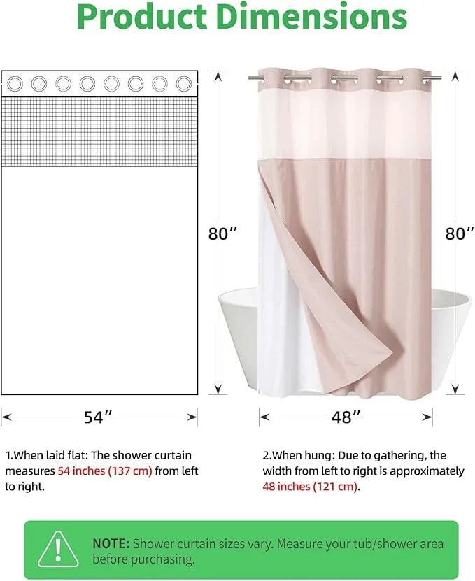 eachope Stall No Hooks Needed Linen Textured Shower Curtain with Snap-in Fabric Liner Set,Hotel Luxury Decor Farmhouse Shower Curtains for Bathroom,Waterproof & Washable,54Wx80H,Blush - ModernBath