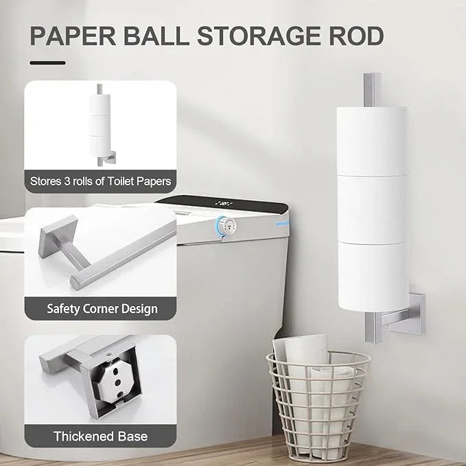 TQKAG 7-Pieces Brushed Nickel Bathroom Hardware Accessories Set 23.6" SUS304 Stainless Steel Towel Bar Set Toilet Paper Spare Rolls Storage Holder Wall Mounted - ModernBath