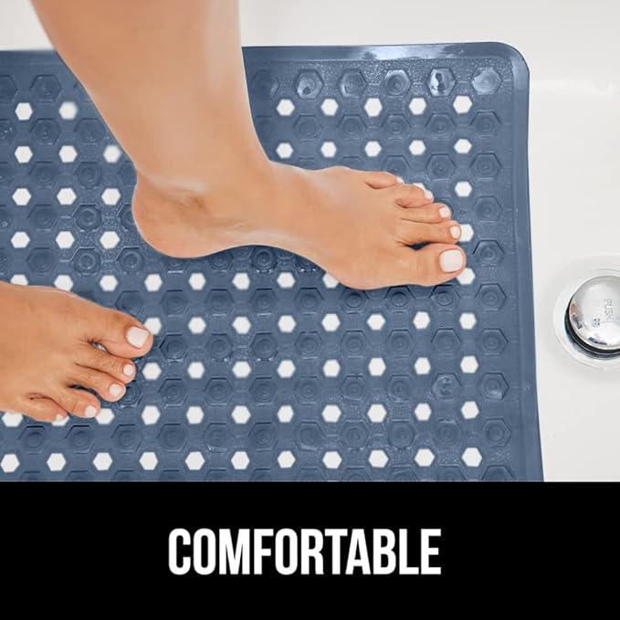 GORILLA GRIP Patented Bath Tub Shower Mat, Machine Washable Bathtub Floor Liner Mats, Suction Cups and Drain Holes to Keep Tubs Clean, Soft on Feet, Bathroom Essentials, 35x16 Inch, Clear Navy - ModernBath