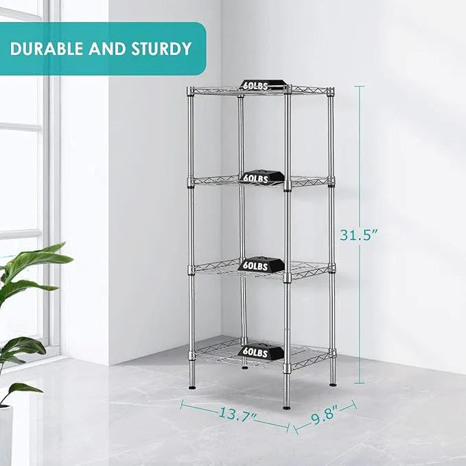 4 Tier Wire Shelving Unit, Height Adjustable Wire Shelves with 264 LBS Capacity, Metal Storage Rack Organizer for Laundry, Kitchen, Bathroom, Pantry, Closet (9.8"D x 13.7"W x 31.5"H, Silver) - ModernBath
