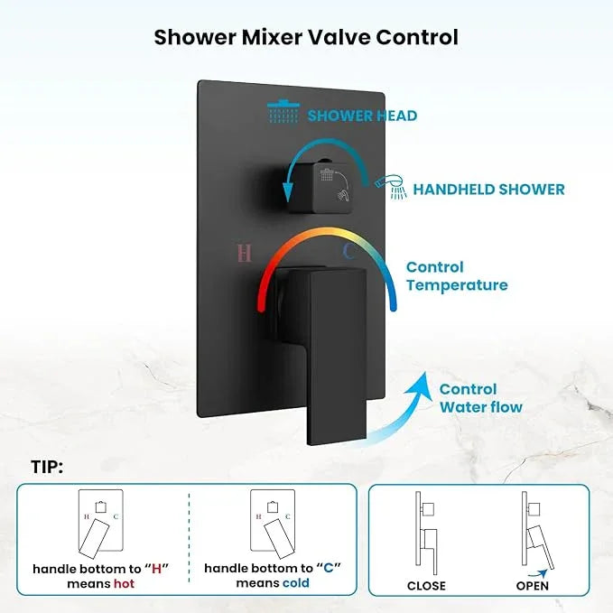 gotonovo Rainfall Bathroom Shower System Rain Shower Head and Handle Set Wall Mounted Shower Complete Combo Solid Brass Pressure Balancing Shower Mixer Valve 8 Inch Matte Black - ModernBath