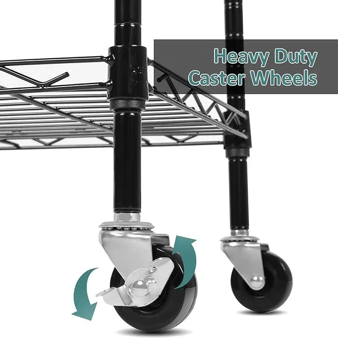 Homdox 6-Tier Storage Shelf Wire Shelving Unit Free Standing Rack Organization with Caster Wheels, Stainless Side Hooks, Black - ModernBath