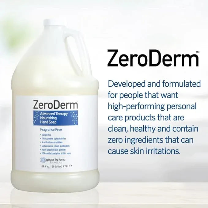 Ginger Lily Farms Botanicals ZeroDerm Advanced Therapy Nourishing Liquid Hand Soap Refill, 100% Vegan & Cruelty Free, Fragrance Free, 1 Gallon (Pack of 4) - ModernBath