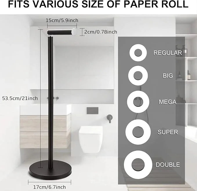 BGL Freestanding Toilet Paper Holder Black Matte, Tissue Holder with Reserve Storage Paper Rolls, Toilet Paper Holder On Floor - ModernBath