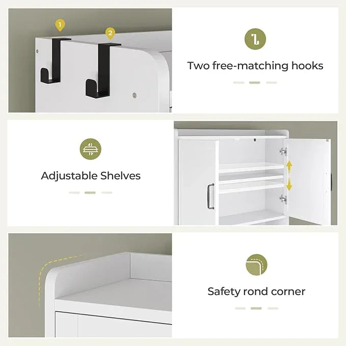 Over The Toilet Storage Cabinet with Pulley Small Bathroom Storage Cabinet, Space Saver W/Adjustable Shelf & Open Shelf for Bathroom, Restroom, Laundry (White) - ModernBath