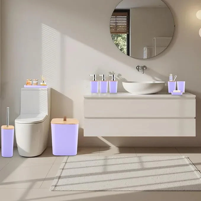 XLHOMO Bathroom Sets with Shower Curtain and Rugs, 27PCS Purple Bathroom Accessories Set with Trash Can, Purple Shower Curtain Set, No Slip Super Absorbent Bathroom Rugs - ModernBath