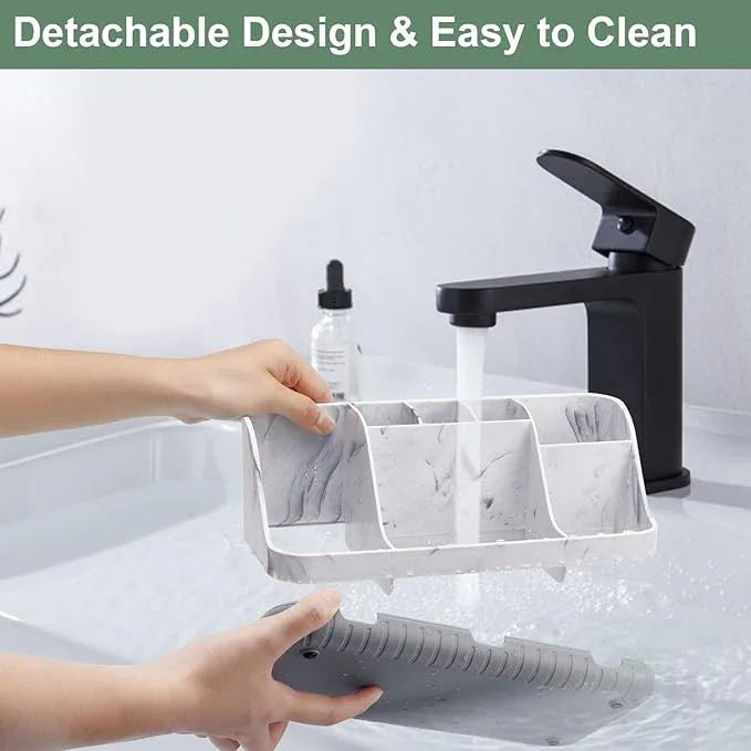 GFWARE Marble Bathroom Countertop Organizer - Detachable 7 Slots Kids Electric Toothbrush and Toothpaste Holde Drainage for Bathroom Accessories Organization Counter Vanity Storage, Grey - ModernBath