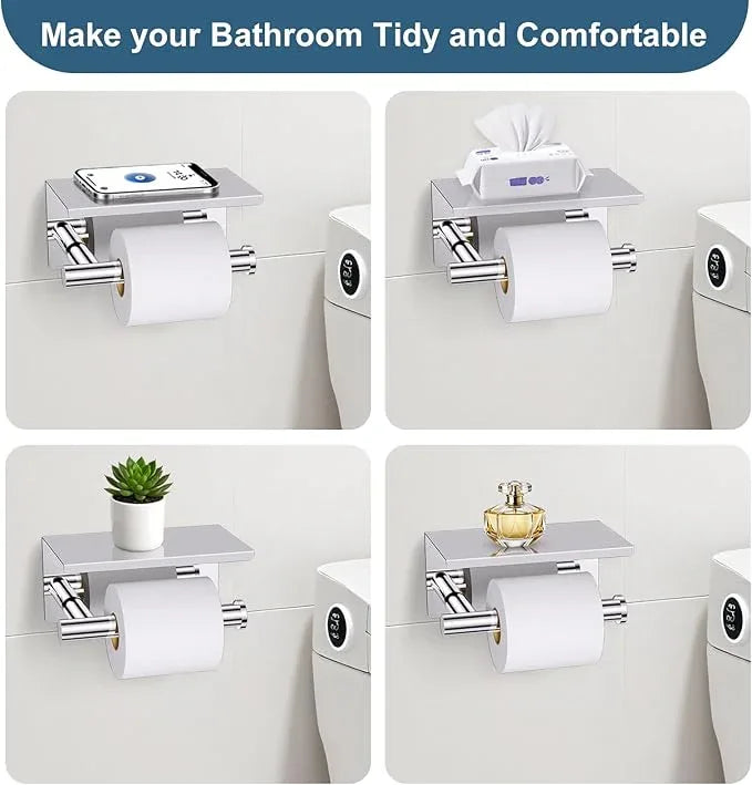 Polished Chrome Bathroom Hardware Set, 5 Pieces Chrome Towel Bar Bathroom Accessories, Upgraded Toilet Paper Holder with Shelf Set, 23.6 Inch Towel Rack Towel Holder for Bathroom Wall - ModernBath