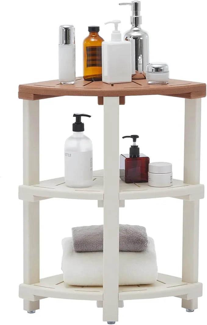 Shower Bench, Corner Shower Stool for Inside Shower and Shaving Legs, Waterproof HDPE Shower Chair Seat with Storage Shelf for Bathroom Non-Slip - ModernBath