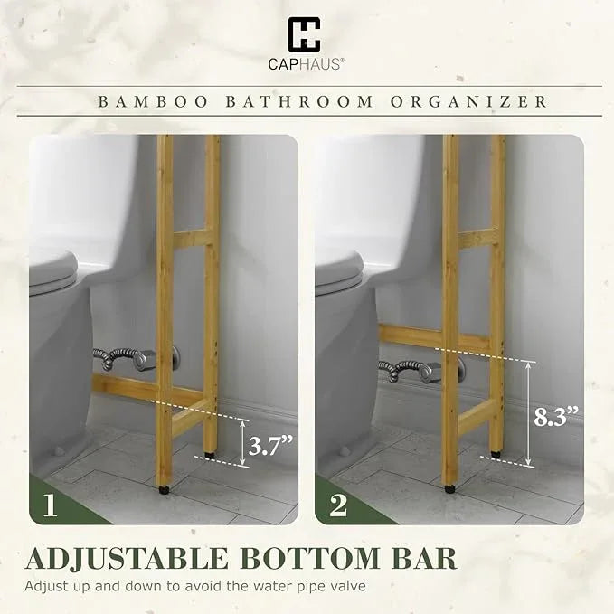 CAPHAUS Over -The -Toilet Storage Shelf,7-Tier Bamboo Bathroom Organizer Shelf Rack Over Toilet with Adjustable Feet & Hooks, Freestanding Toilet Shelf for Bathroom Laundry Balcony Plant Stand,Black - ModernBath