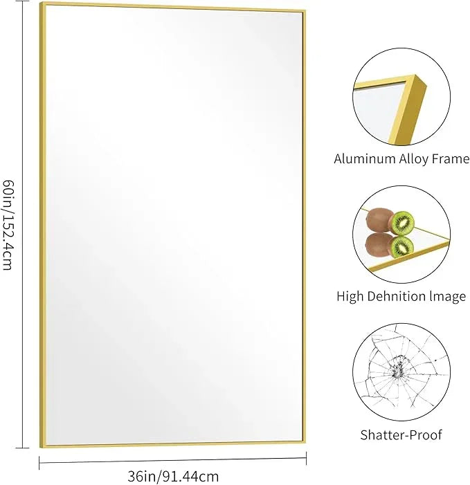 COFENY Gold Bathroom Mirror for Wall, 60x36 Inch Rectangle Mirrors with Metal Frame, Modern Vanity Wall Mirror Decor for Bathroom Living Room, Entryway Hangs Horizontal or Vertical - ModernBath