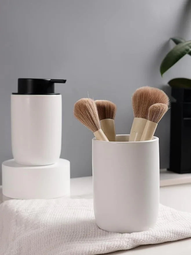 Bosilunlife Soap Dispenser and Toothbrush Holder Set - 11Oz Foam Soap Dispenser Pump Ceramic Bathroom Counter Soap Toothbrush Holder Set White Bathroom Accessories Set - ModernBath