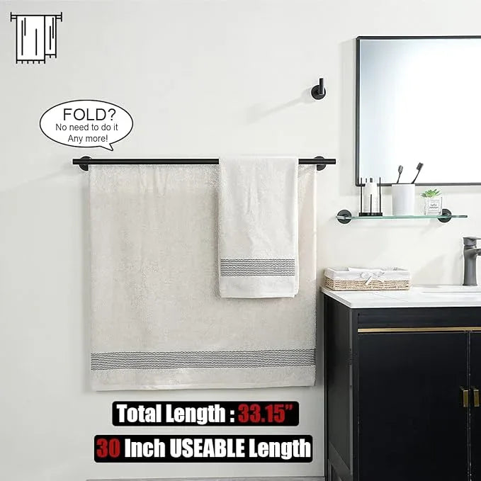 JQK Double Bath Towel Bar, Matte Black 33 Inch 304 Stainless Steel Thicken 0.8mm Towel Rack for Bathroom, Towel Holder Wall Mount, Useable Length 30 Inch 2 Pack, TB100L30-PB-P2 - ModernBath