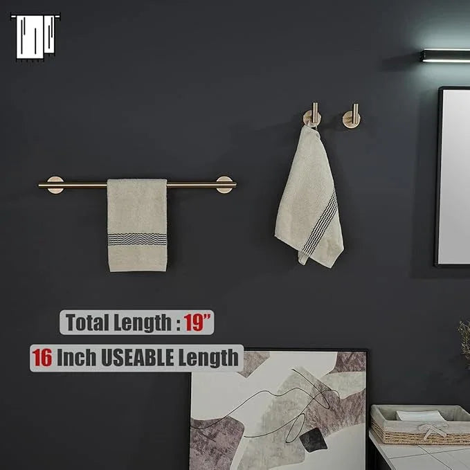 JQK Champagne Bronze Towel Bar, 19 Inch 304 Stainless Steel Thicken 0.8mm Towel Rack Bathroom, Towel Holder Wall Mount, Useable Length 16 Inch, TB110L16-CB - ModernBath