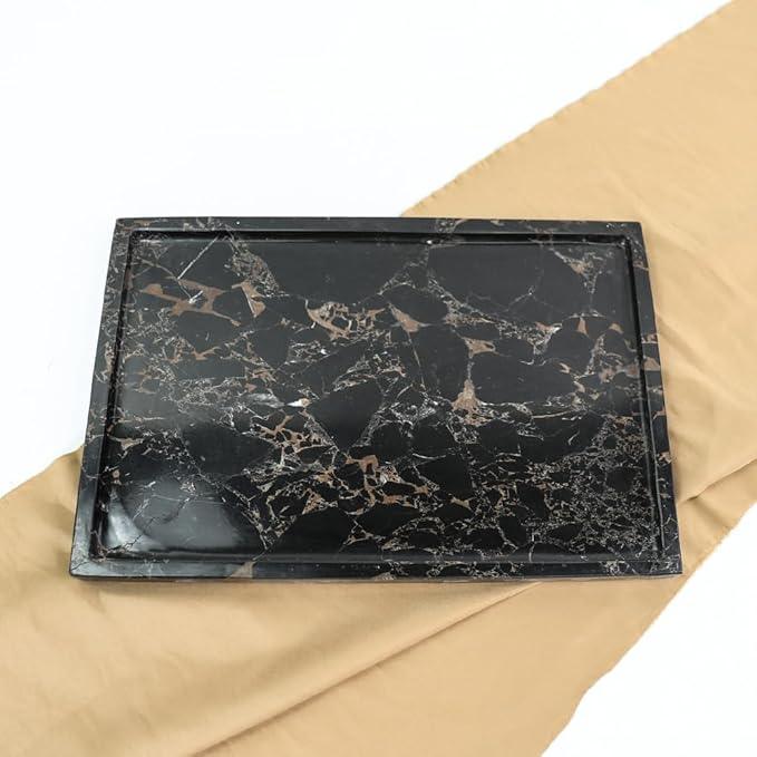 100% Natural Marble Serving Tray Luxury Calaccata Viola Marble Storage Tray for Home Decor Stone Tray for Bathroom/Kitchen/Vanity/Dresser,Plate Holder for Tissues, Candles, Towel - ModernBath