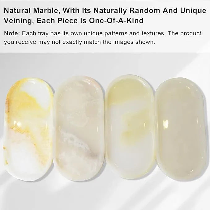 SWRONP Marble Tray for Kitchen Counter & Bathroom Countertop,Stone Vanity Tray for Dresser Decor,Small Storage Tray for Perfumes, Jewelry,Candles,Durable & Waterproof (Transparent White) - ModernBath