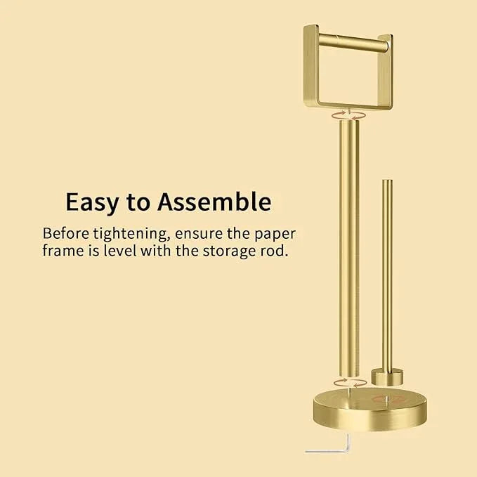 YUMORE Toilet Paper Holder Stand with Storage, Bathroom Weighted Base Floor Toilet Paper Roll Holder Free Standing for 3 Rolls, Gold - ModernBath