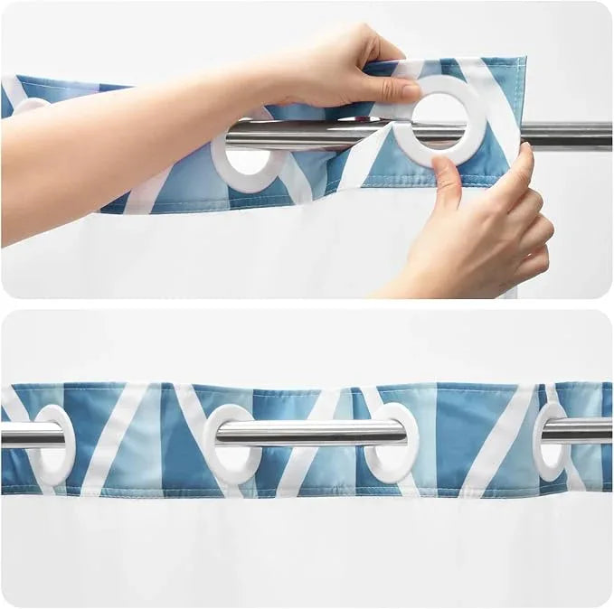 Yiatn No Hook Moonlight Blue Shower Curtain with Snap in Fabric Liner Set - Hotel Style with See Through Mesh Top Window, Modern Geometric Waterdrop Design,Waterproof and Washable, 71x74 INCH - ModernBath