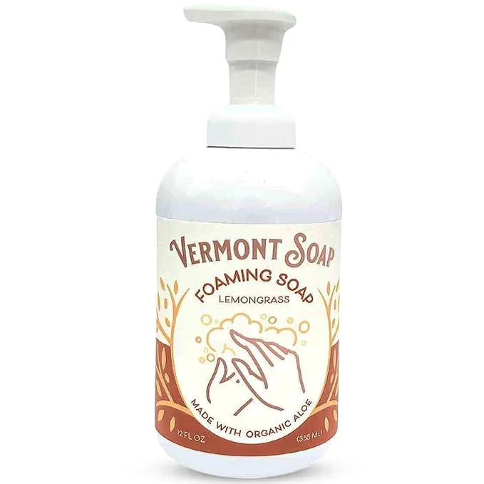 VERMONT SOAP Organic Lemongrass Zen Foaming Hand Soap - Natural Moisturizing Soap for Dry Skin - Fragrance Free Liquid Bathroom Hand Soap Dispenser - Lemongrass Zen - 12 oz - ModernBath