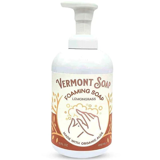 VERMONT SOAP Organic Lemongrass Zen Foaming Hand Soap - Natural Moisturizing Soap for Dry Skin - Fragrance Free Liquid Bathroom Hand Soap Dispenser - Lemongrass Zen - 12 oz - ModernBath