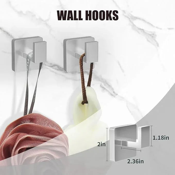 5 Piece Brushed Nickel Towel Bar Set Bathroom Hardware Set Brushed Nickel Bathroom Accessories Set with 2 Towel Hook, Stainless Steel Wall Mounted Bathroom Towel Rack Set Square 16-Inch - ModernBath