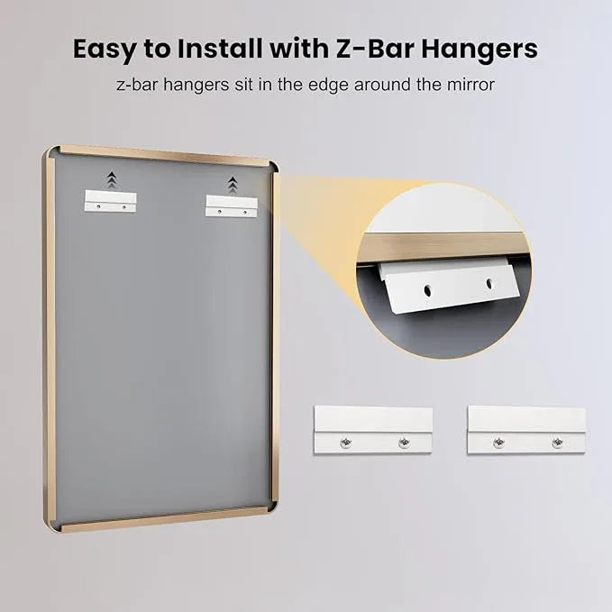 LOAAO 22”X30” Gold Bathroom Mirror, Rounded Rectangle Gold Frame Mirror, Brushed Gold Bathroom Vanity Mirror Wall-Mounted, Anti-Rust, Hangs Horizontally or Vertically - ModernBath