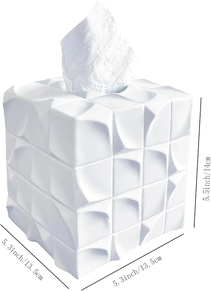 Huitony Square Tissue Box Cover Decorative Kleenex Box Holder for Bathroom & Living Room with Handcrafted Texture (White) - ModernBath