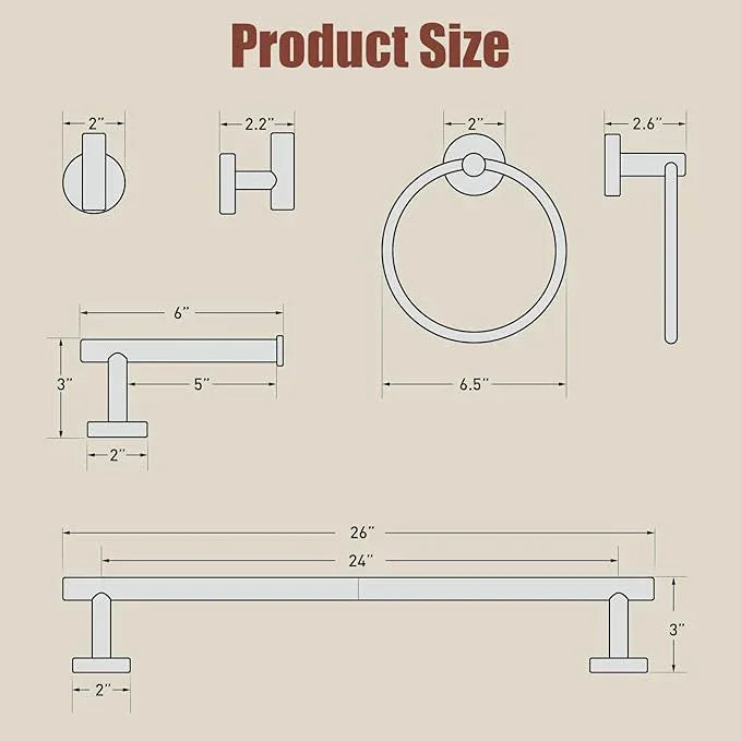 Brushed Gold Towel Bar Set, 24 Inch Bathroom Accessories Set, Wall Mounted Bathroom Hardware Set, Durable SUS304 Stainless Steel, 5-Piece - ModernBath