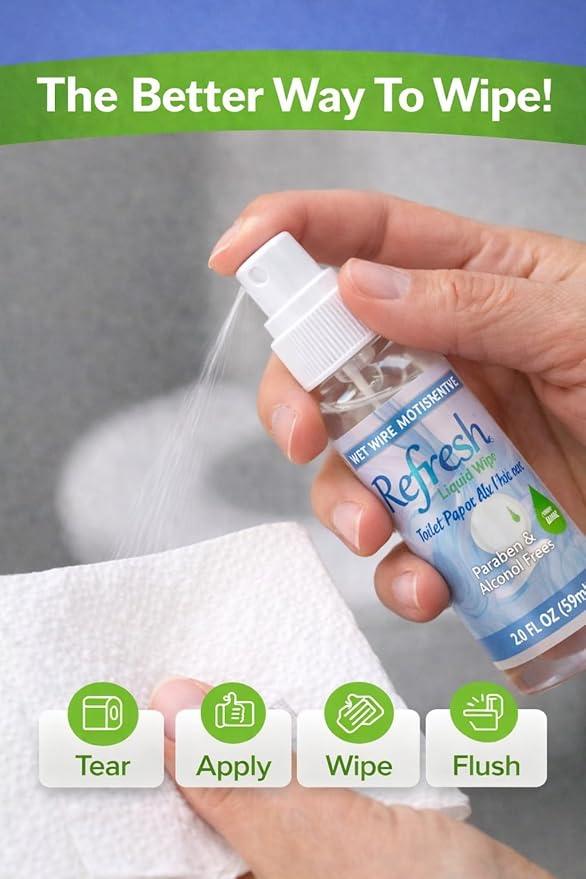 Refresh Liquid Wipe Free - Toilet Paper Spray - Flushable Wet Wipe Alternative for Sensitive Skin with Aloe & Witch Hazel – Eco-Friendly & Septic Safe, 2 oz (1 Pack) - ModernBath