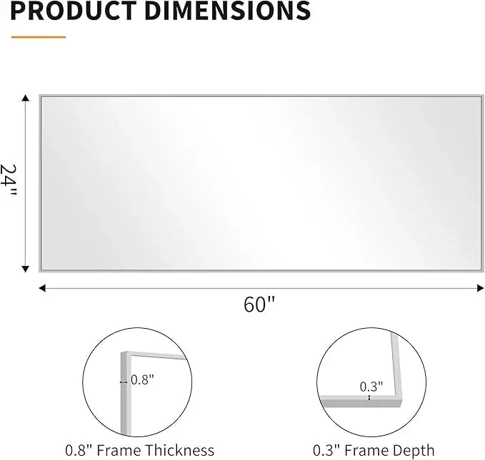 KOCUUY Large Silver Mirror, 60"x24" Rectangle Bathroom Mirror for Wall, HD Tempered Glass, Anti-Rust Frame, Modern Design for Bathroom, Bedroom, Living Room, Entryway - ModernBath