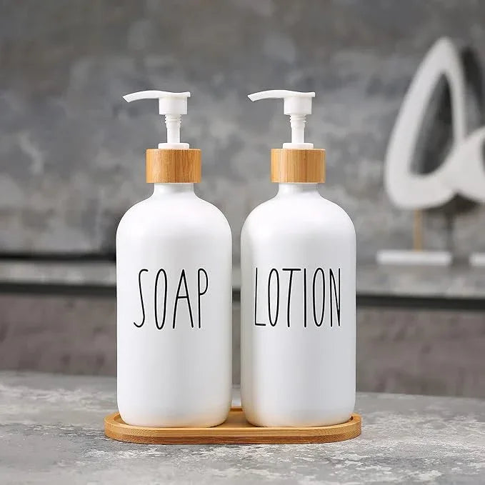 MOMEEMO White Soap Dispenser Bathroom Set, Soap and Lotion Dispenser Set Suitable for Bathroom Accessories Decor. (White) - ModernBath