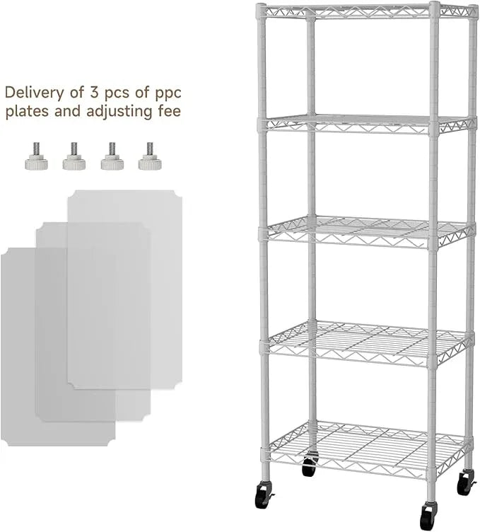 Small 5 Tier Shelves Storage Wire Shelving Unit Metal Shelf Adjustable Organizers Storage Shelving with Wheels for Bathroom Laundry Room Kitchen Pantry12”D x 18”W x 57.2”H White - ModernBath