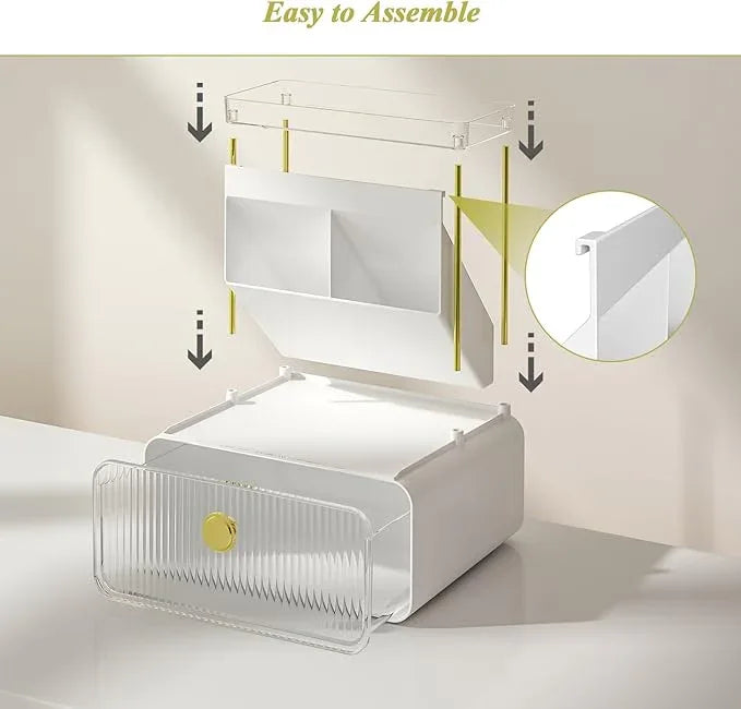 FOLLOWIN Bathroom Counter Organizer with Drawer,Dresser Top Organizer with Make Up Brush Holder,Makeup Shelf,Vanity Organizers,Cosmetic Perfume Organizer,Clear - ModernBath