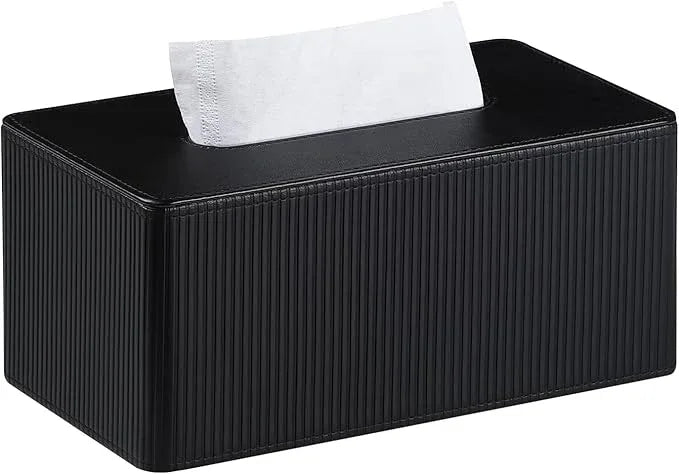 Cretkhp PU Leather Tissue Box Cover Rectangle with Magnetic Closure, Modern Tissue Box Holder for Bathroom NightStands Livingroom, Decorative Tissue Holder for 120(3-Ply)/160(2-Ply) Tissue Box (Black) - ModernBath