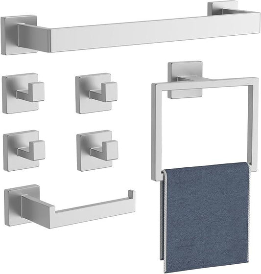 LACHILL 7-Pieces Brushed Nickel Bathroom Hardware Accessories Set, SUS304 Stainless Steel, 16 Inch Bath Towel Bar Set, Towel Holder, Towel Racks for Bathroom Wall Mounted - ModernBath