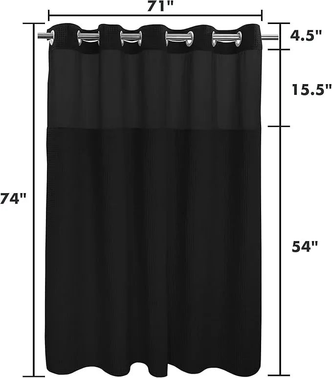 River Dream Black Fabric Shower Curtain Set, Cotton Blend, Waffle Weave, with Snap in Replacement Liner，71 x 74 inches - ModernBath