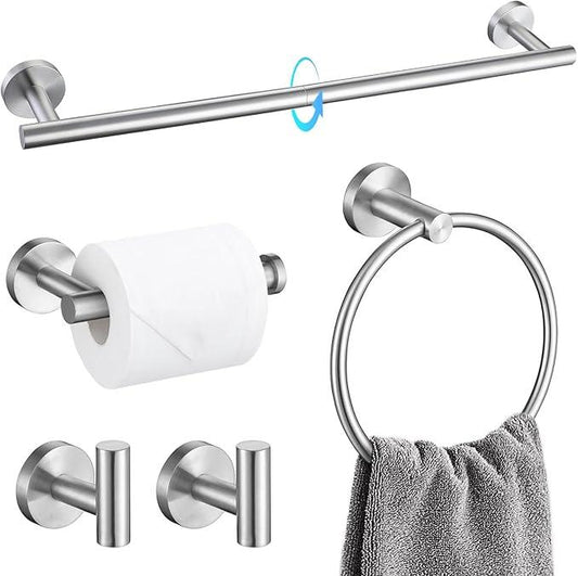 TQKAG Bathroom Towel Bar Holder Sets Brushed Nickel 23.6 Inch Round Stainless Steel Towel Bar Set 5 Piece Bathroom Accessory Set Wall Mounted - ModernBath