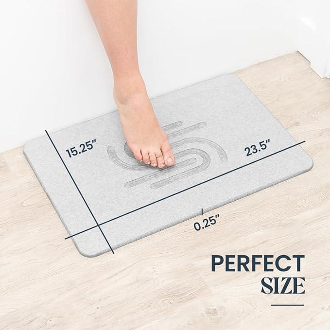 ANGORA BRANDS Stone Bath Mat 23.6" x 15.4" – Diatomaceous Earth Bath Mat, Non-Slip & Quick-Dry, Super Absorbent, Easy to Clean, Gray Minimalist Stone Bath Mats for Bathroom by Your Wright Stuff - ModernBath