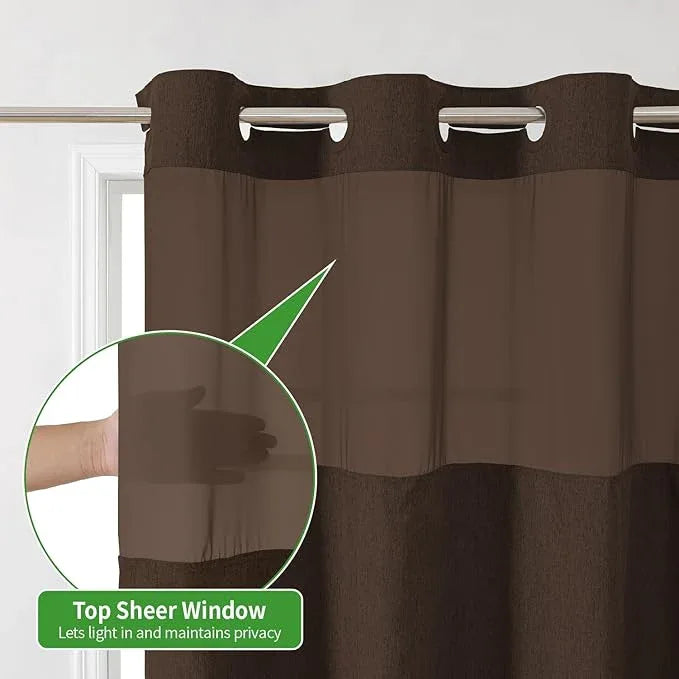 eachope Long No Hooks Needed Linen Textured Shower Curtain with Snap-in Fabric Liner Set,Hotel Luxury Decor Shower Curtains for Bathroom,Waterproof & Washable,71Wx80H,Brown - ModernBath