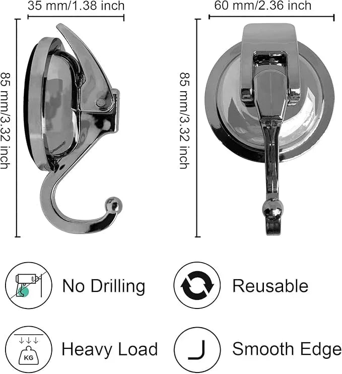Heavy Duty Vacuum Suction Shower Hooks - Glass Suction Cup Hooks, Bathroom Robe Hooks, Reusable, No Hole Punched, for Garland Decoration (Silver Grey, 4 Pack) - ModernBath