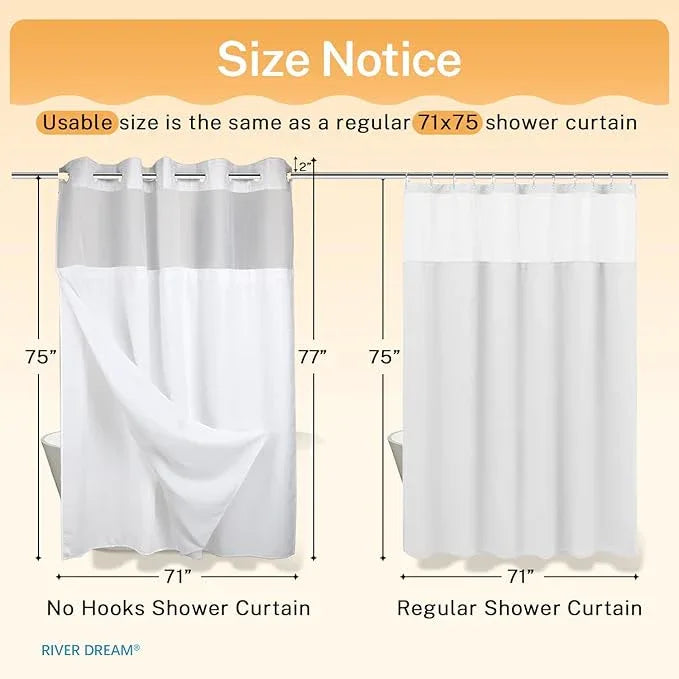 River Dream Heavyweight No Hooks Required Dotted Waffle Weave Shower Curtain with Snap in Liner - 71W x 77H,Hotel Grade,Spa Like Bath Curtain,White - ModernBath
