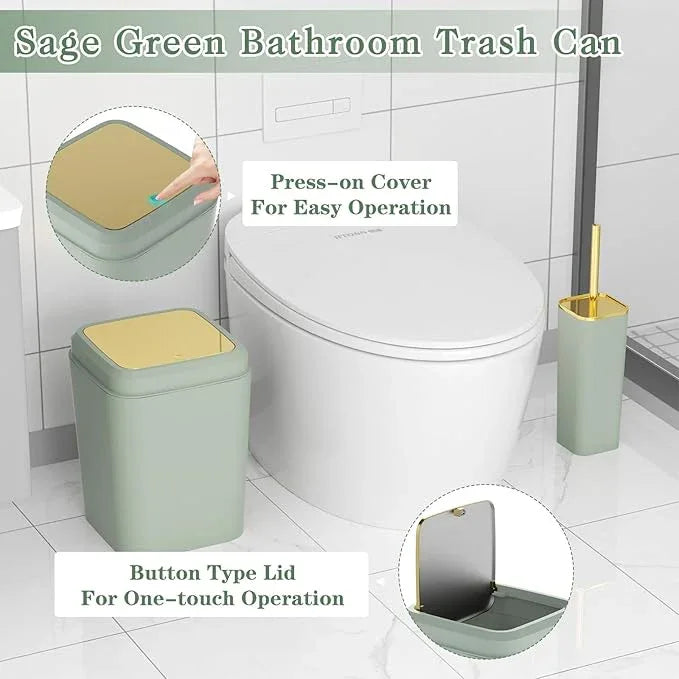 XLHOMO Bathroom Set, Sage Green Bathroom Accessories Set with Press-on Lid Bathroom Trash Can, Soap Dispenser, 10PC Bathroom Accessory Set for Home - ModernBath