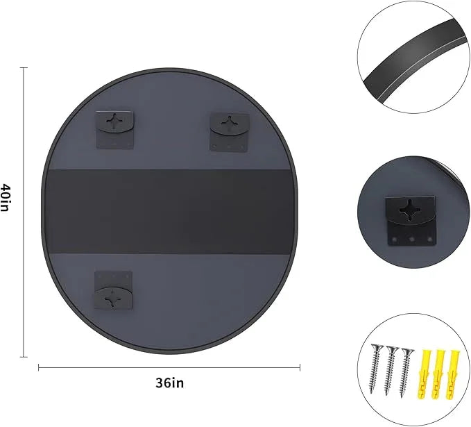 Bathroom Mirrors, 36" x40" Black Mirrors, Oval Vanity Mirrors, Metal Framed Wall Mounted Mirrors, Vertical/Horizontal Mirror for Bathroom Bedroom Entryway Living Room - ModernBath