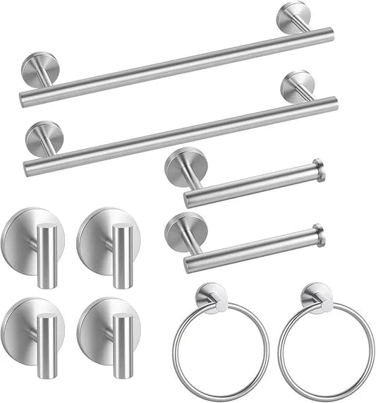 Brushed Nickel Towel Bar Set 10 Pieces, SUS304 Stainless Steel Bathroom Hardware Set, Bathroom Towel Holder Set Wall Mounted-16 Inch Towel Bar, Toilet Paper Holder, Towel Hook, Towel Ring - ModernBath
