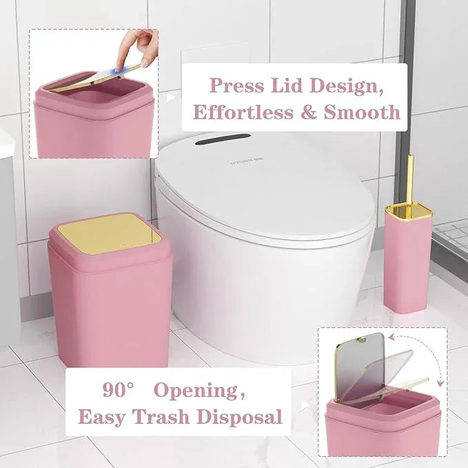 XLHOMO Bathroom Accessories Set - 25PC Bathroom Set with Shower Curtain and Rugs, Pink Bathroom Set, Bathroom Accessory Set with Press-on Lid Trash Can, Soap Dispenser and Qtip Holders - ModernBath