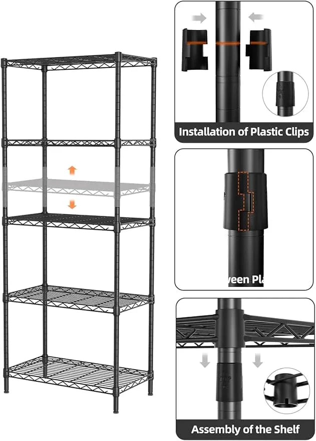 SINGAYE Shelf Wire Shelving Adjustable Storage Shelves Rack Standing Units for Kitchen Closet Laundry Bathroom Organizers Metal Pantry Narrow Mesh Gaps 12" D x 22" W x 59" H Black - ModernBath